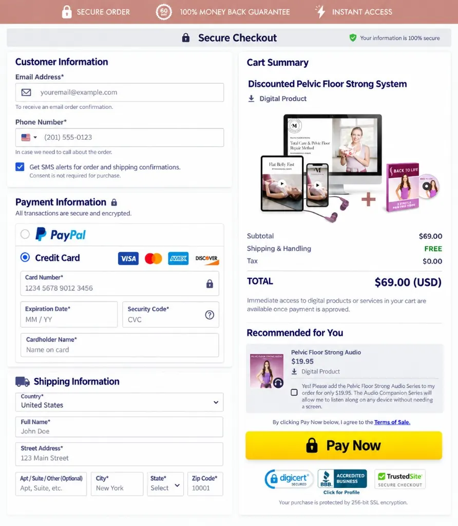 Pelvic Floor Strong secure checkout page buy now order online